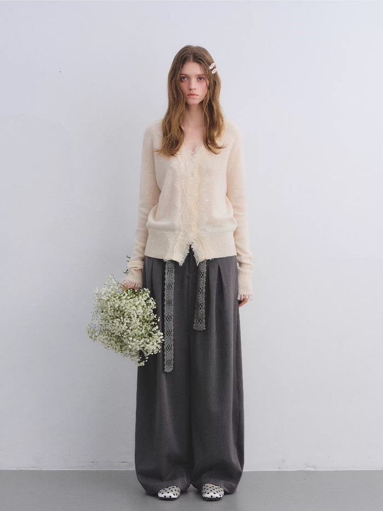 Lace V-Neck Wool Cardigan