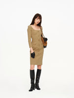 Square Neck Button Detail Dress