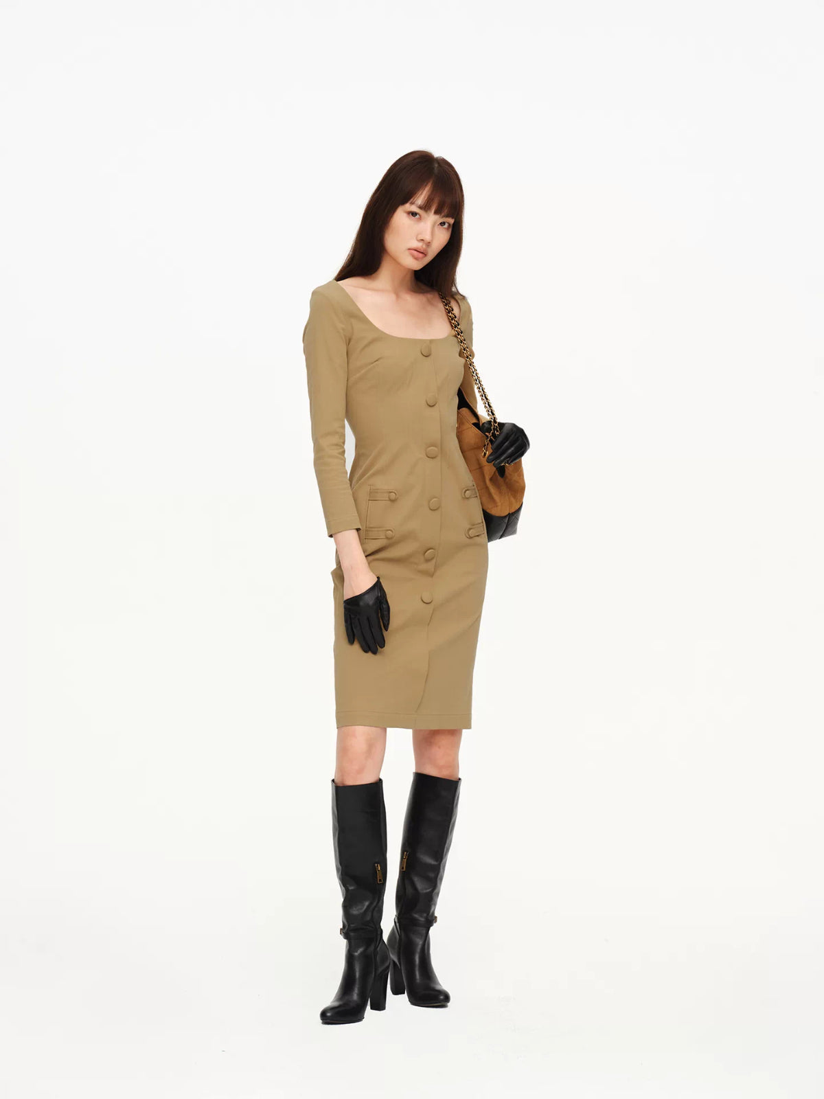 Square Neck Button Detail Dress