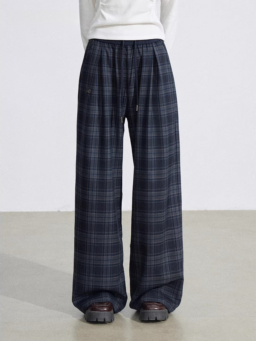 Plaid Patchwork Wide-Leg Pants
