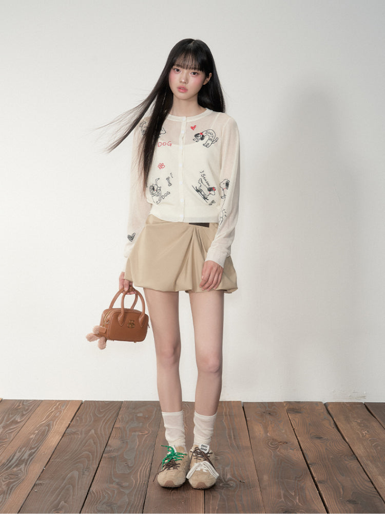 Embroidered Puppy Sun-Protective Knit Cardigan