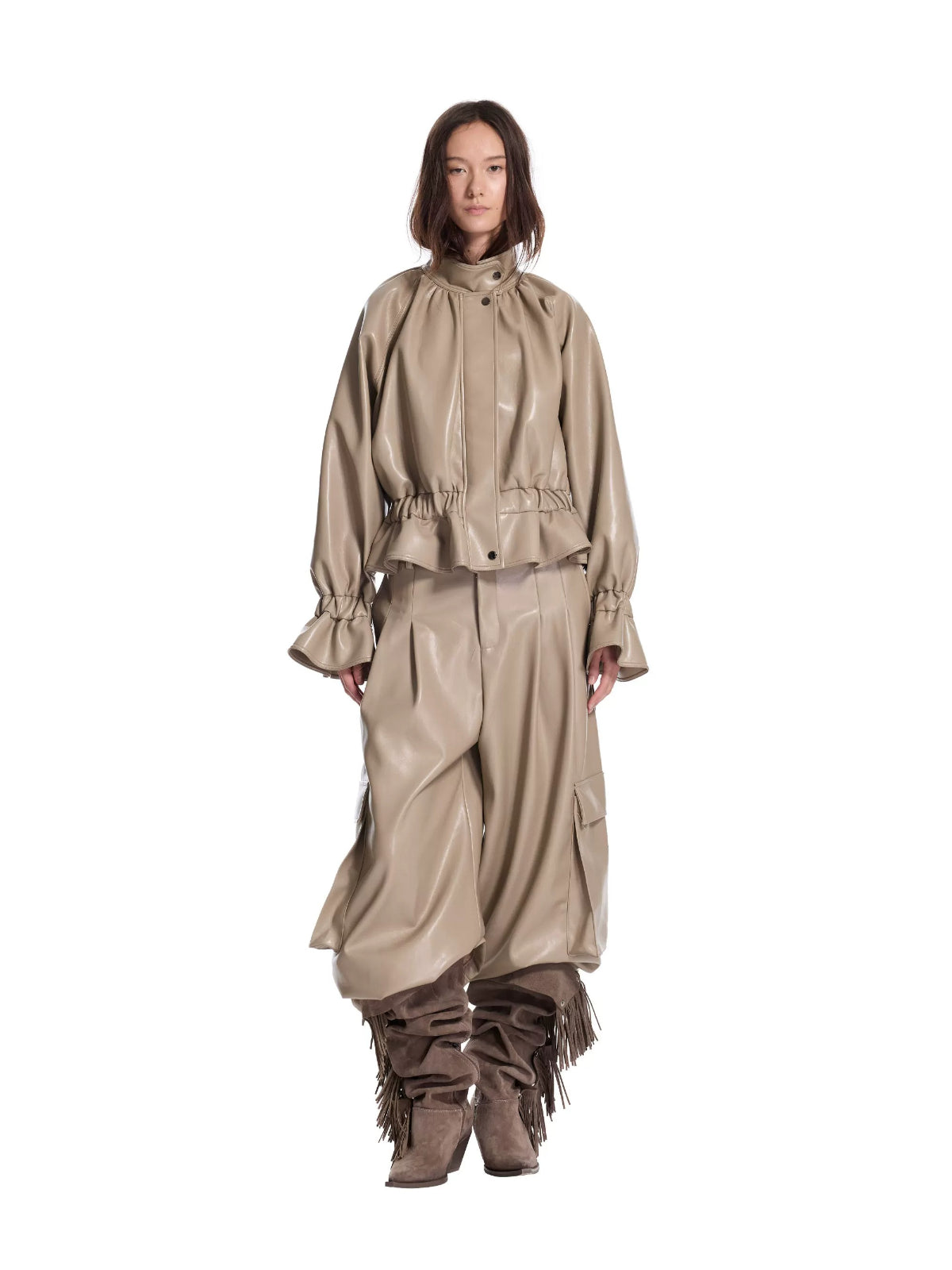 Vintage PU Cargo Wide-Leg Pants