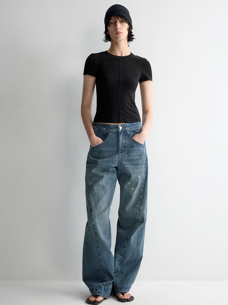 3D Cutting Micro Curved Knife Wide Leg Pants