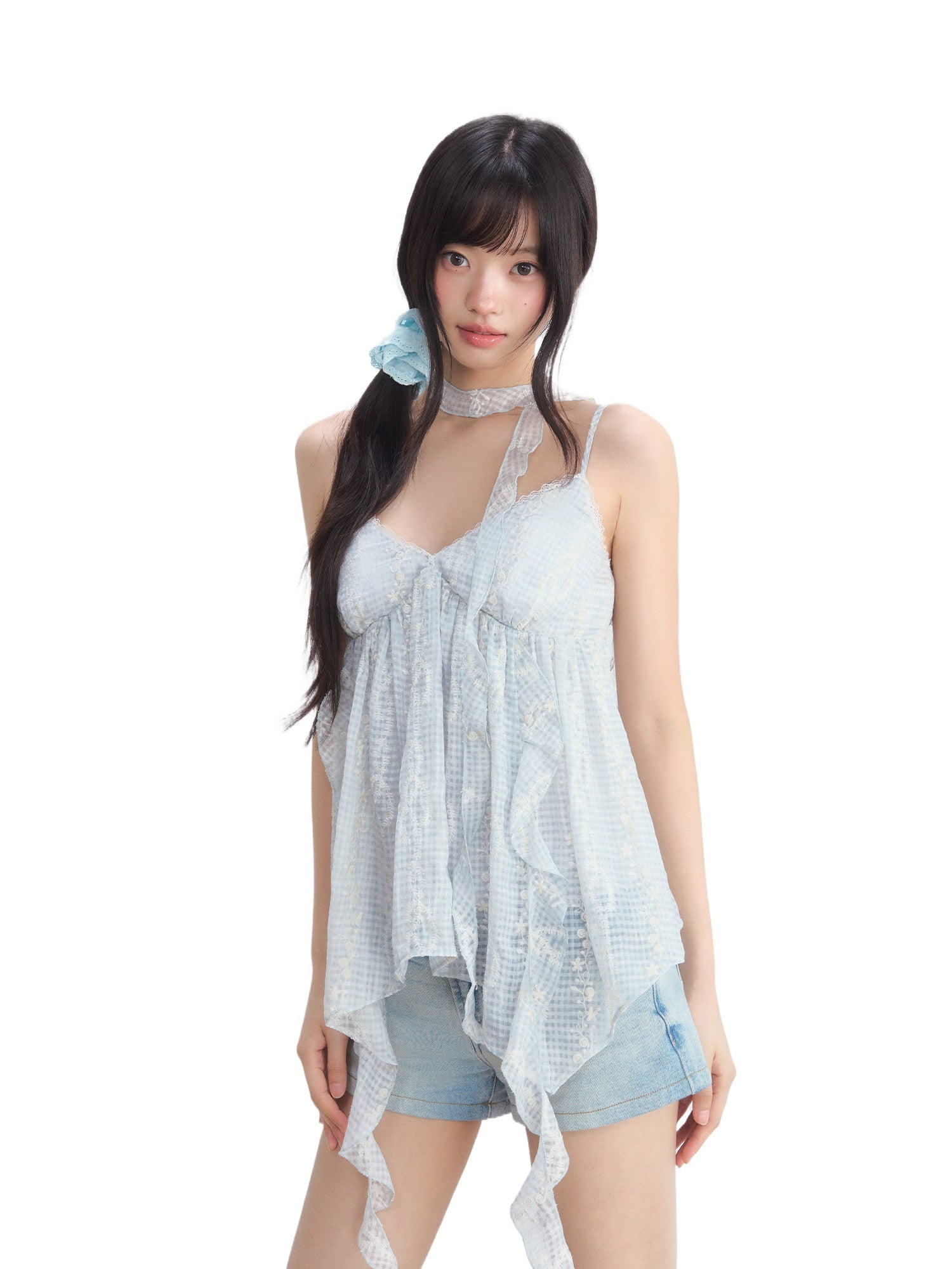Plaid Irregular Hem Top
