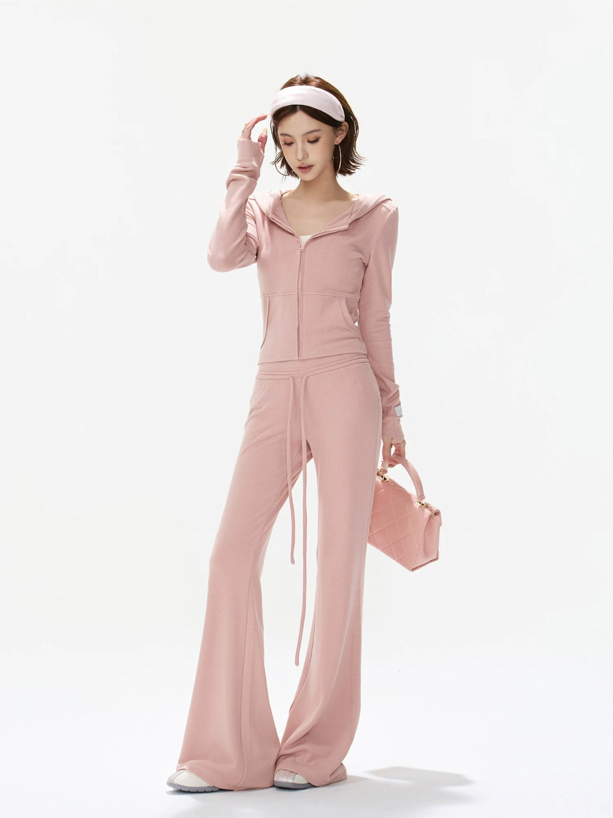 Dusty Pink Zip-Up Knit Pants Set