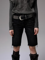 Washed Denim Biker Shorts
