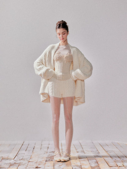 Knit Sweater Cardigan Coat &amp; Shorts Set