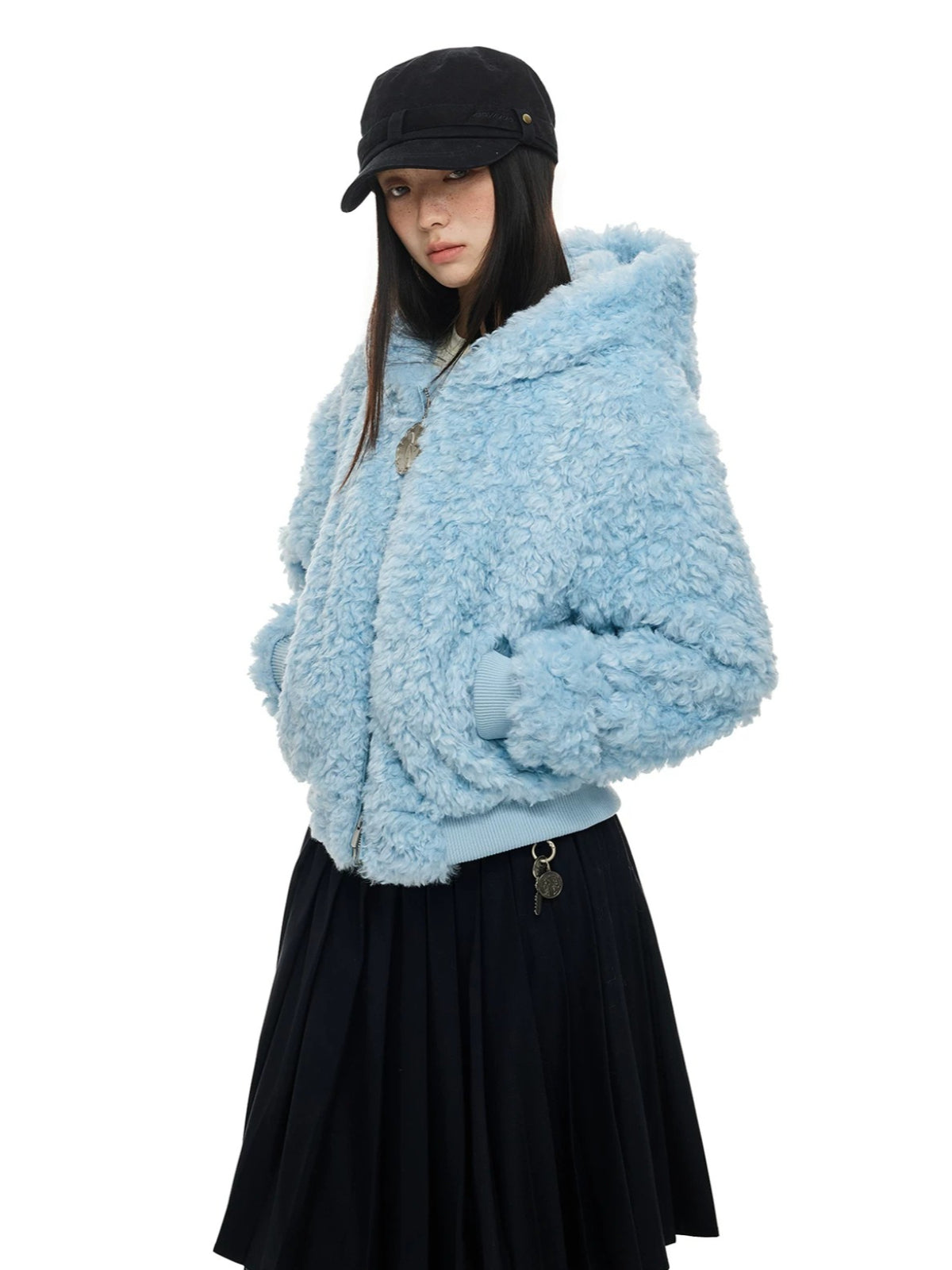 Faux Wool Hooded Short Coat
