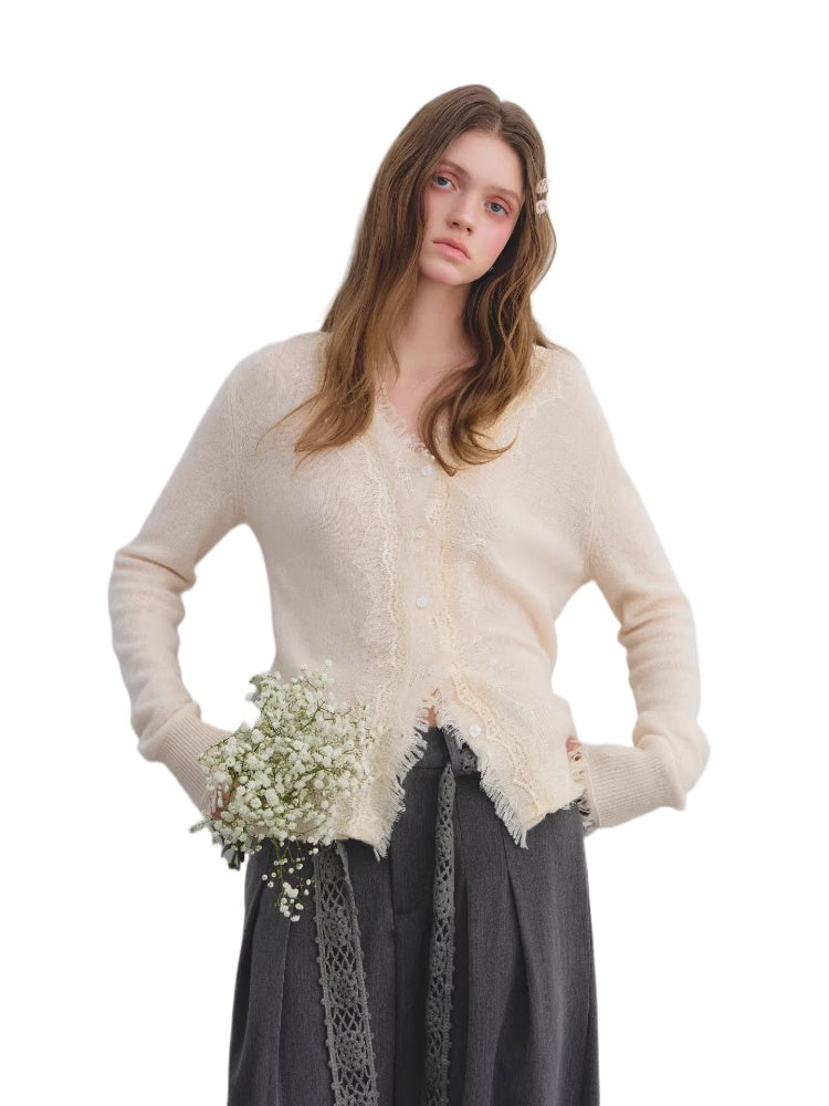Lace V-Neck Wool Cardigan