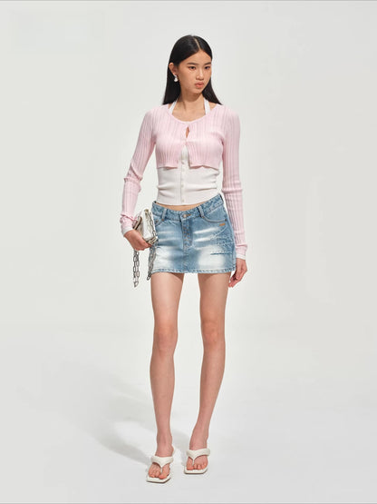Mineral Blue Equestrian Denim Mini Skirt