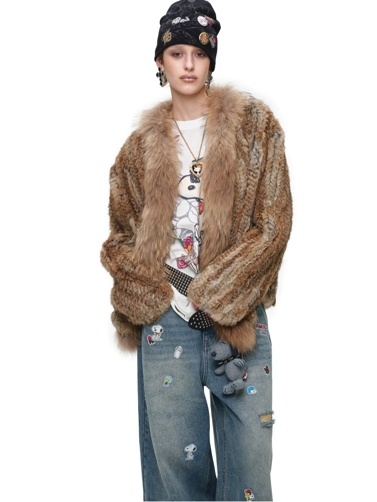 Vintage Rabbit Fur Collar Coat