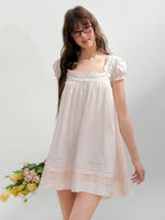 Pink Embroidered Square Neck Dress