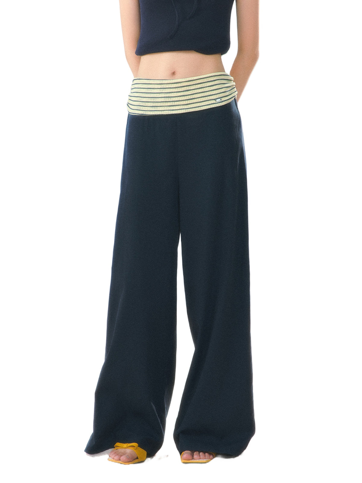 Striped Drawstring Wide-Leg Pants
