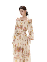 Floral Print Off Shoulder Chiffon Dress