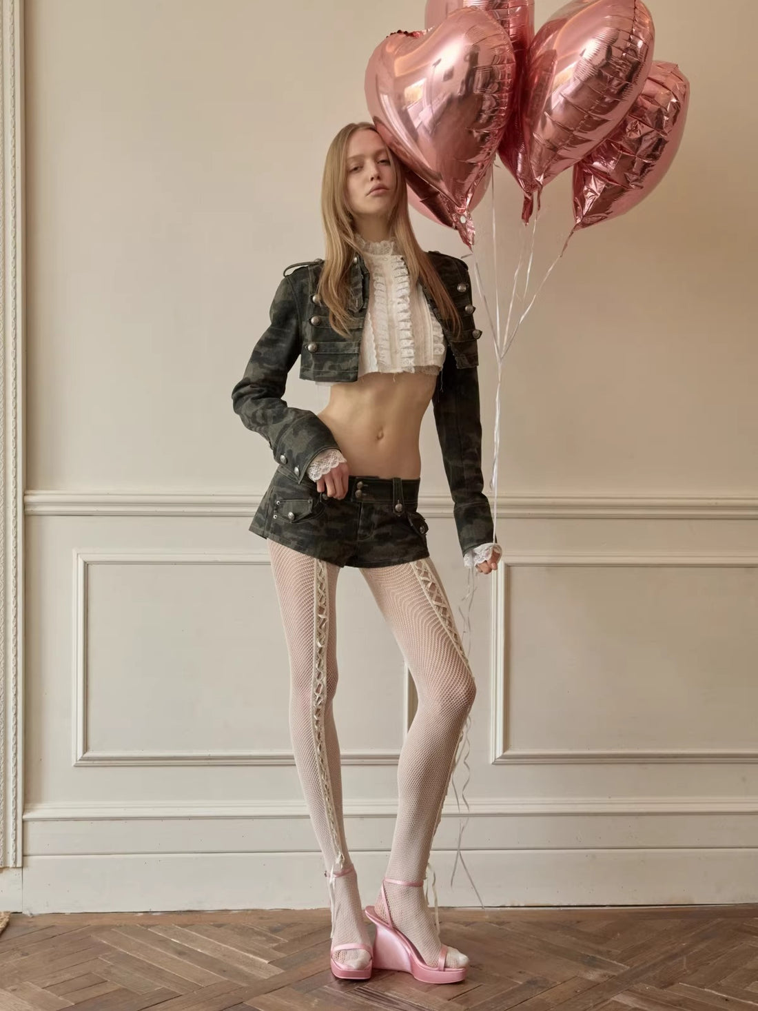 Camo Double Button Short Jacket &amp; Shorts Set