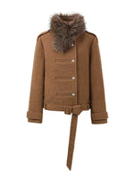 Fur-Collar Belted Wool Bouclé Coat