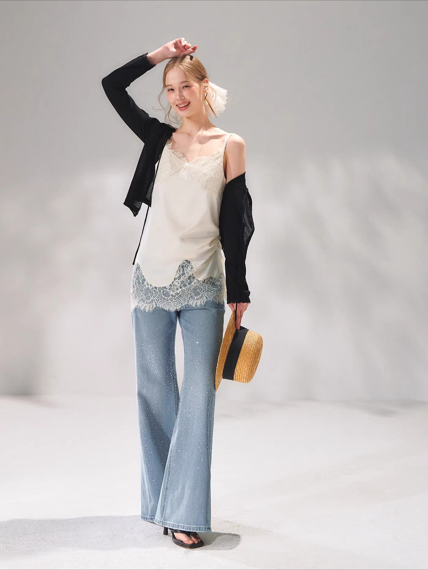 Lace Trim Tie Cardigan