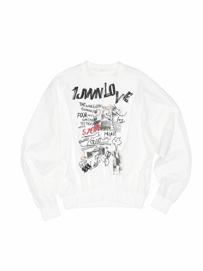 White Graffiti Cat Print Sweatshirt