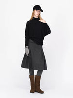 Wool Belted A Line Pleated Skirt