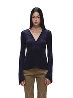 Lyocell Adjustable-Zip Flared-Sleeve Top