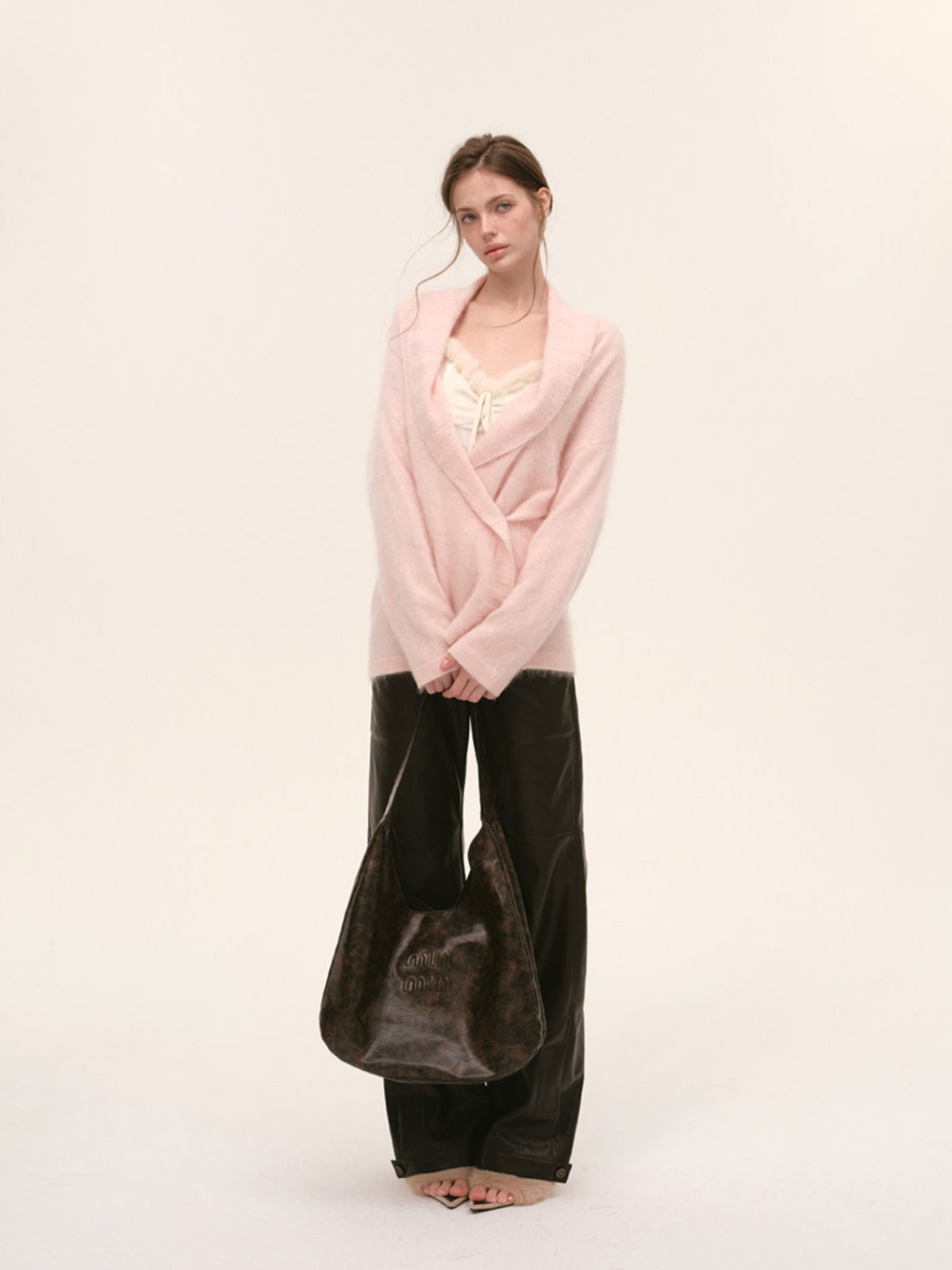 Velvet Fur-Trimmed Tie Front Camisole