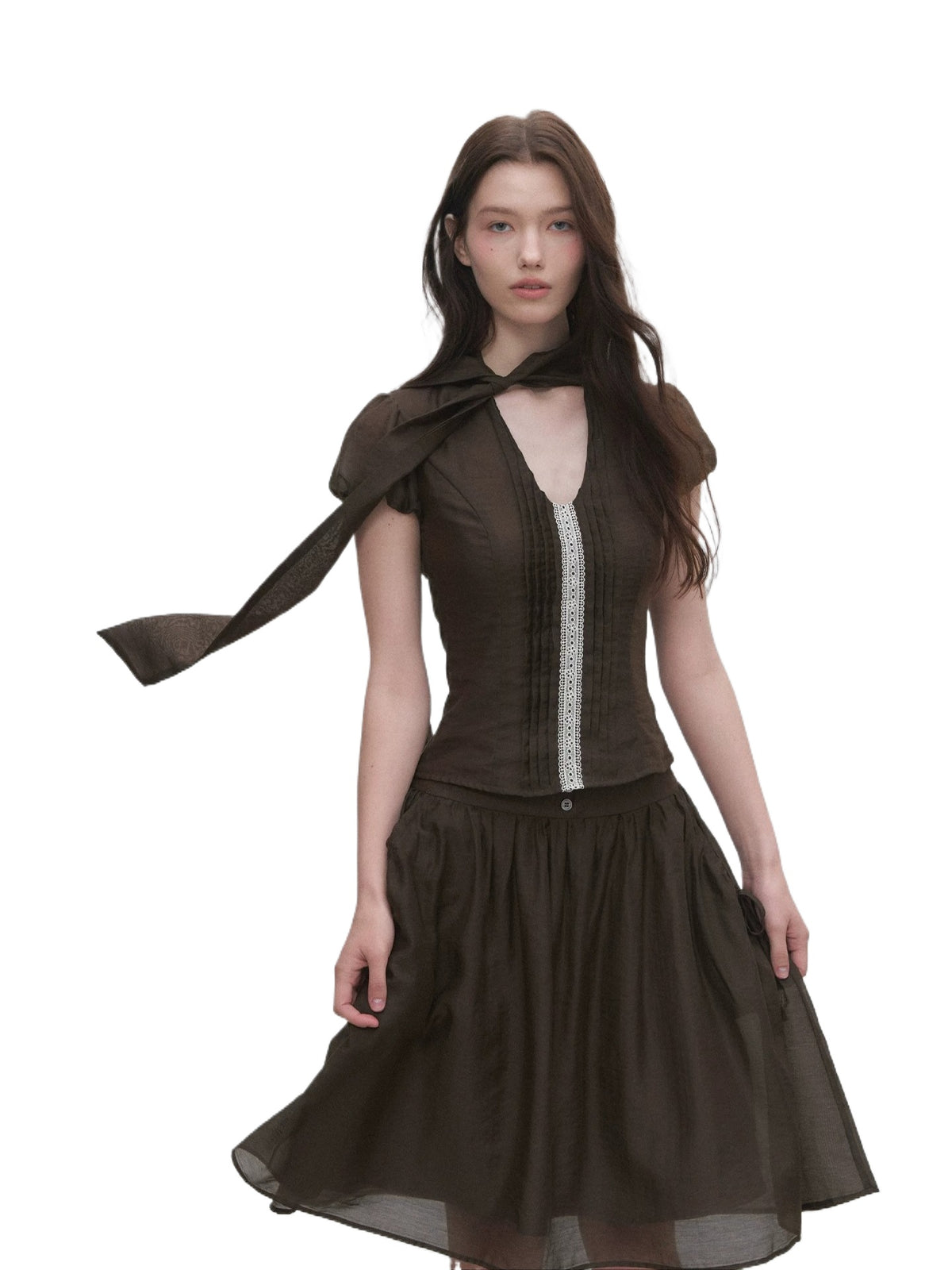 Lyocell Tie Blouse &amp; Skirt Set