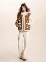 Brown Floral Shearling Vest