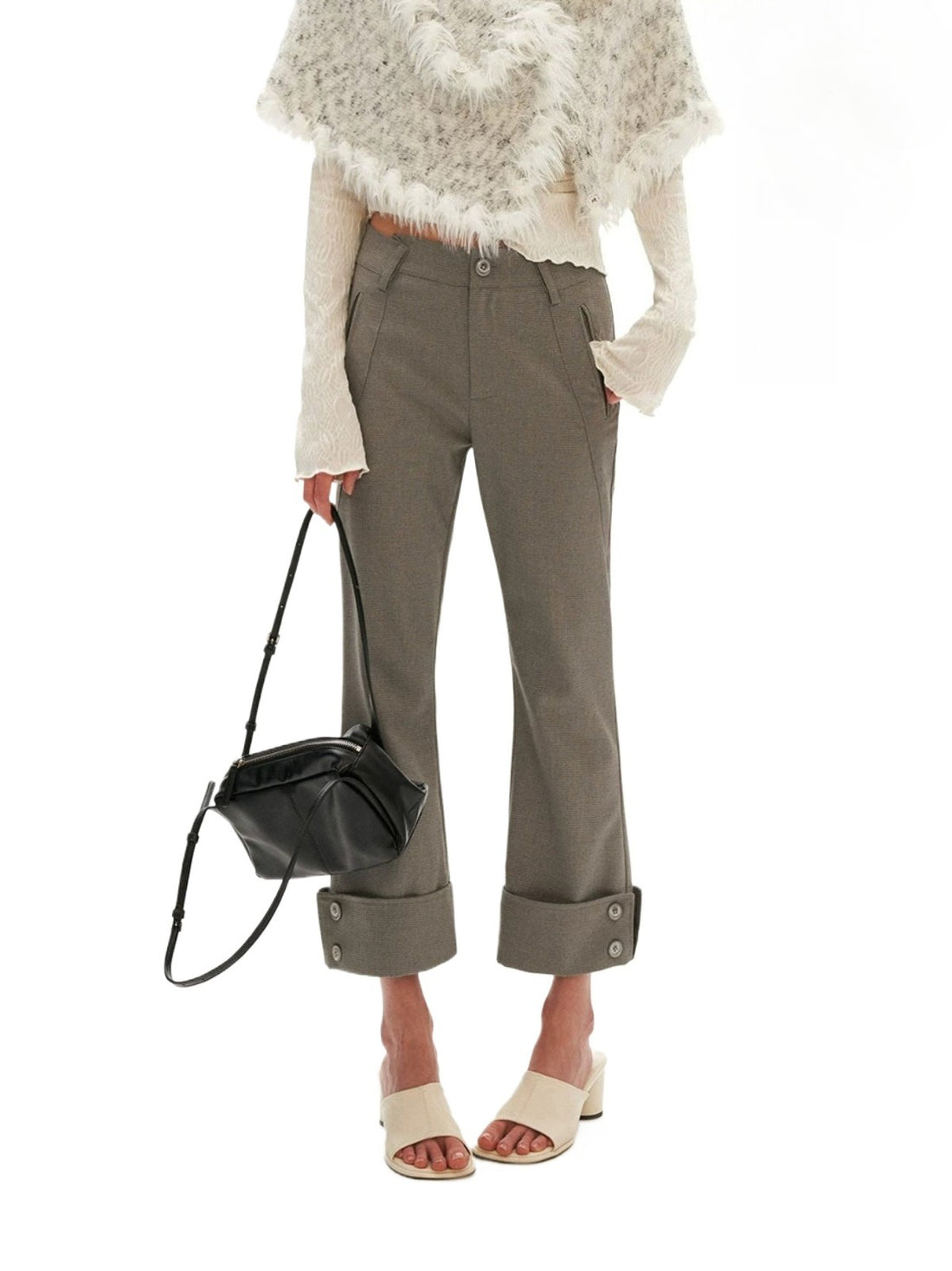 Asymmetric Waist Cropped Flared Suit Pants