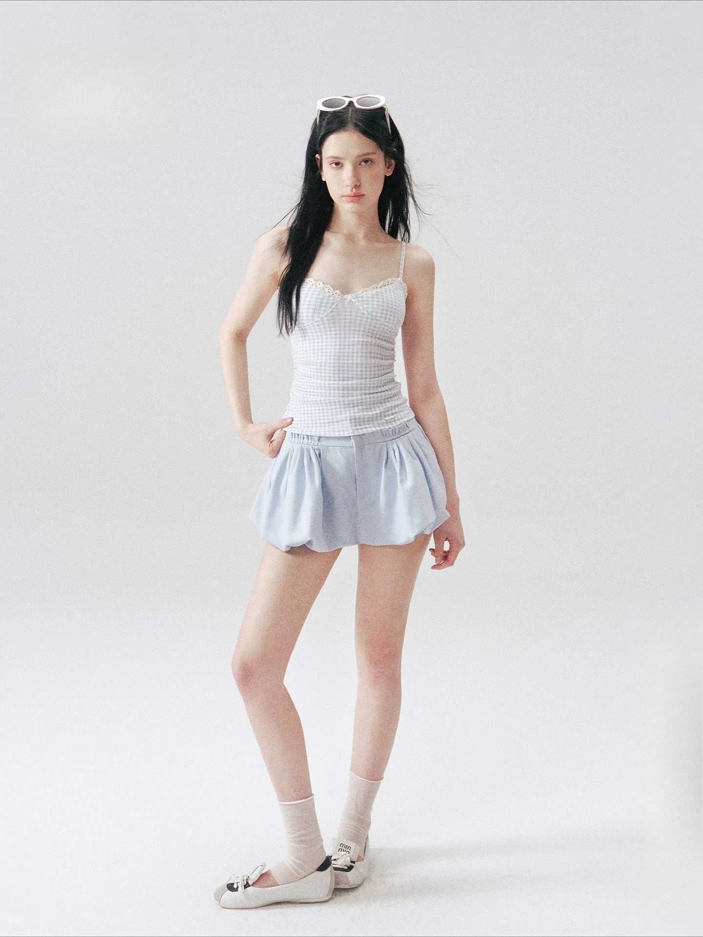 Blue Gingham Lace Camisole