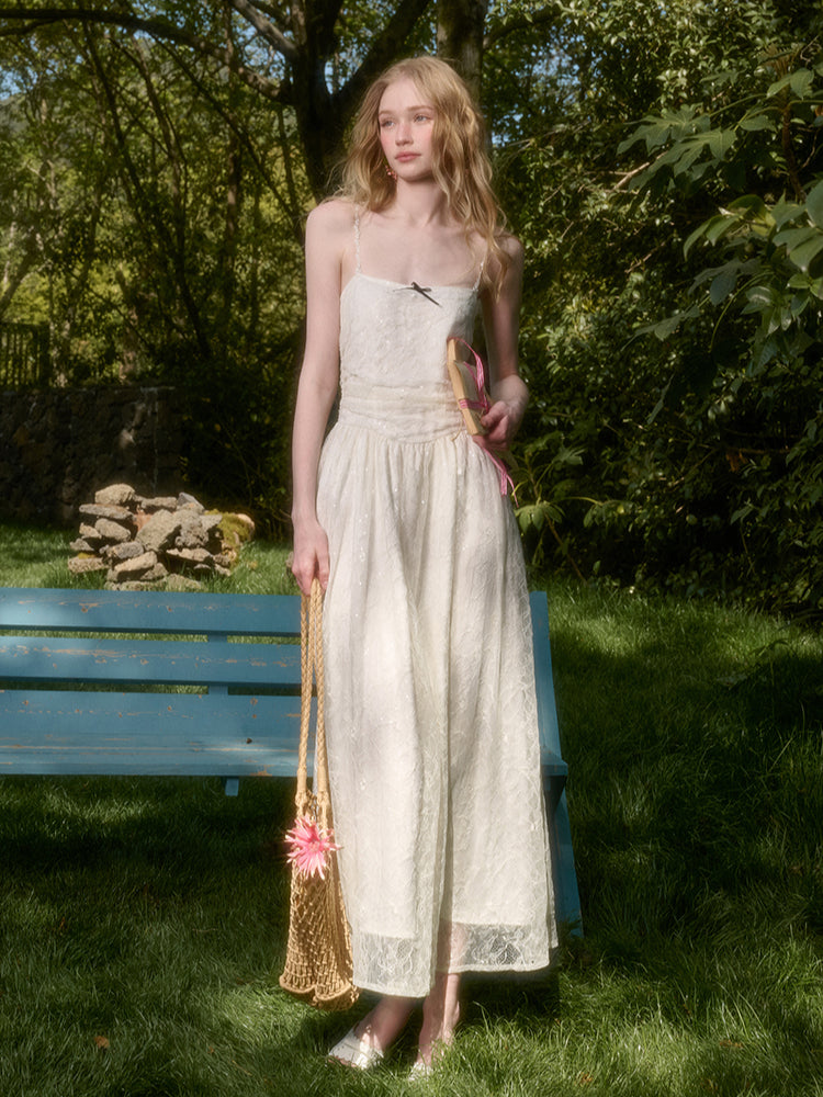 Lace Sequin Shimmer Waist - Cinching Camisole Dress