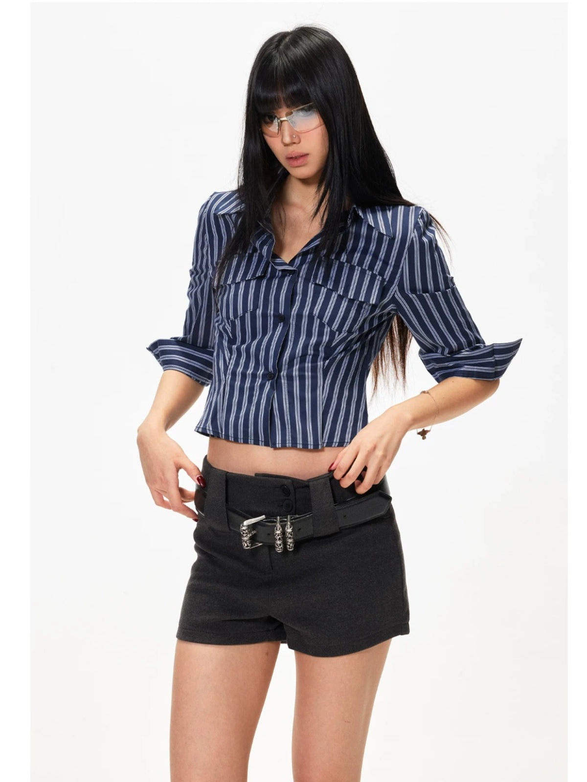 High Waist Wool Blend Shorts