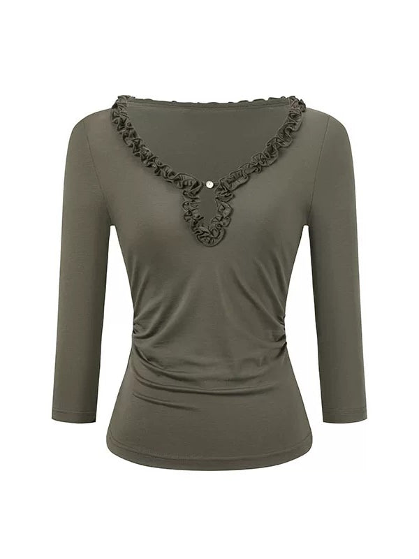 Lyocell Ruffle V-Neck Top
