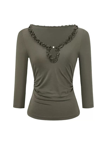 Lyocell Ruffle V-Neck Top