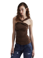 Brown Cross-Strap Slim Fit Camisole
