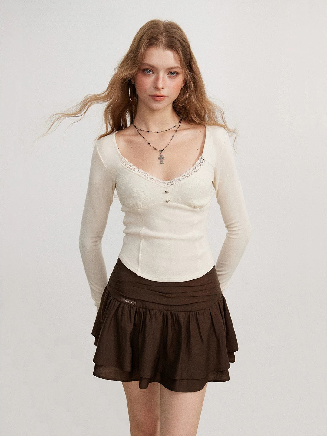 Lace Patchwork Long Sleeve Top