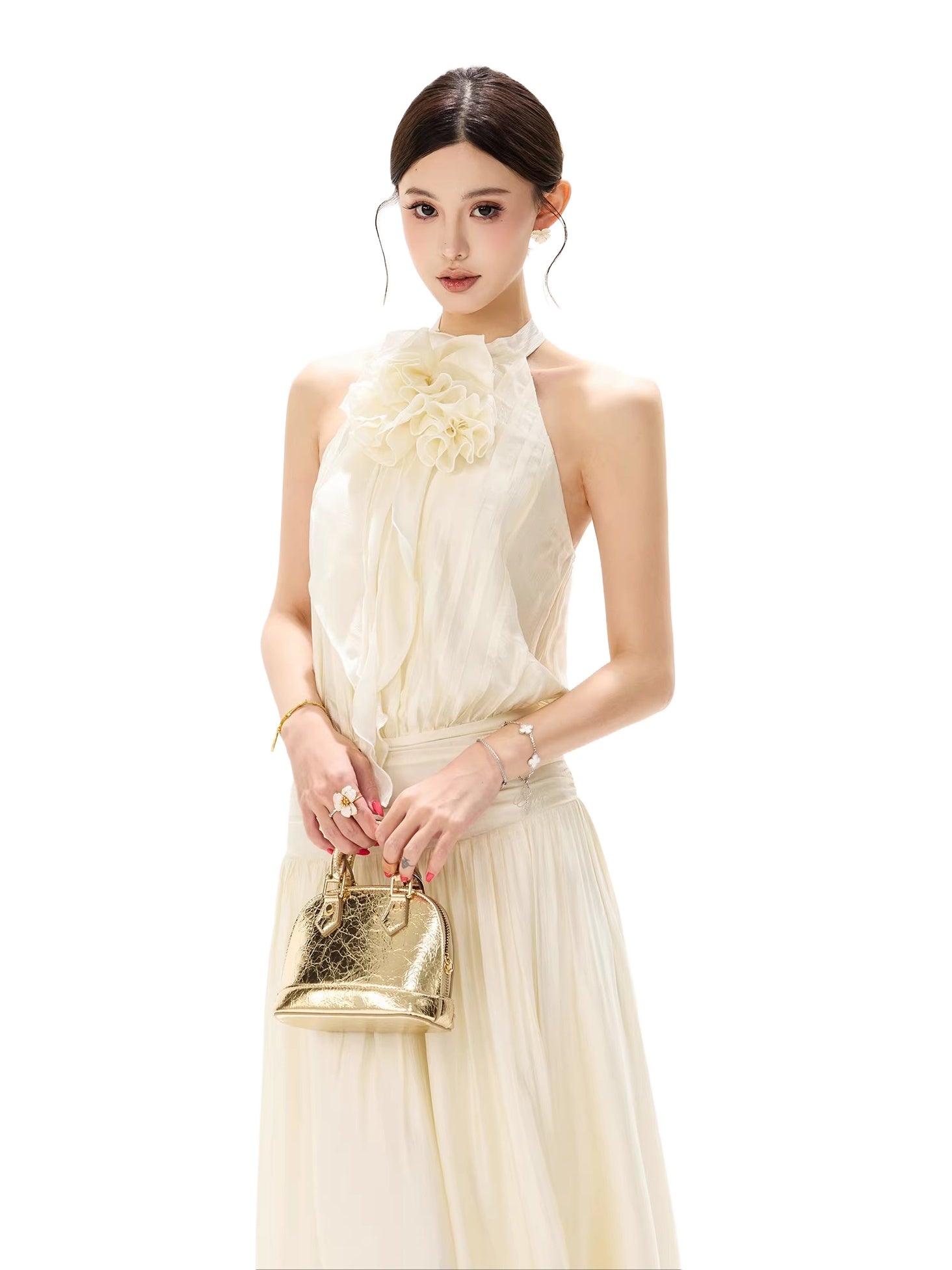 Floral Halter Chiffon Midi Dress