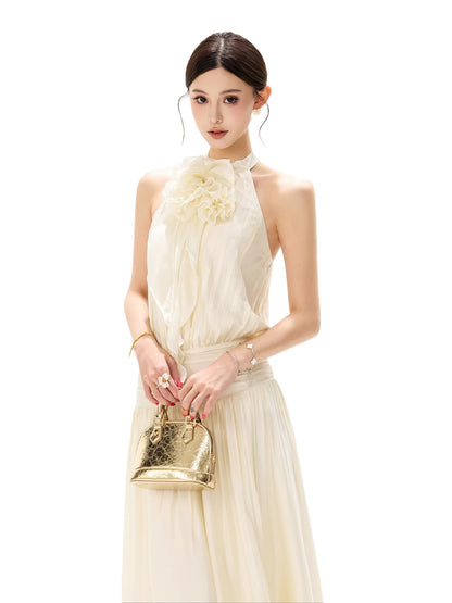 Floral Halter Chiffon Midi Dress