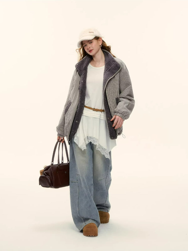 Reversible Shearling Plaid Jacket