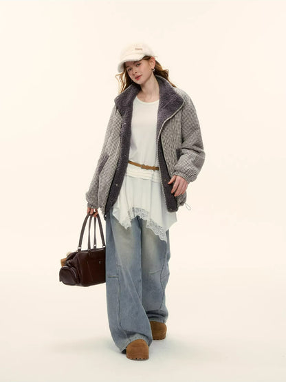 Reversible Shearling Plaid Jacket