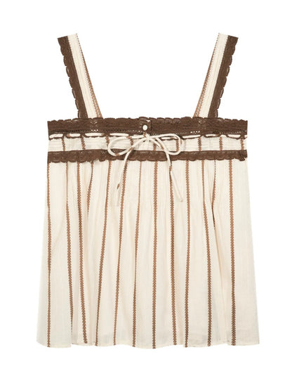 Lace Trim Striped Cami