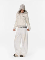 Denim Trim Fur-Collar Down Jacket