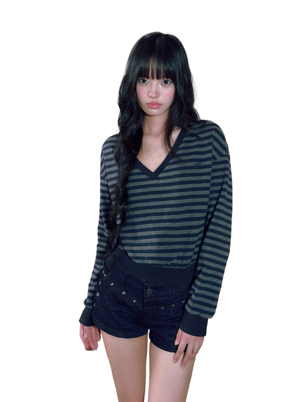 Striped V-Neck Sweatshirt