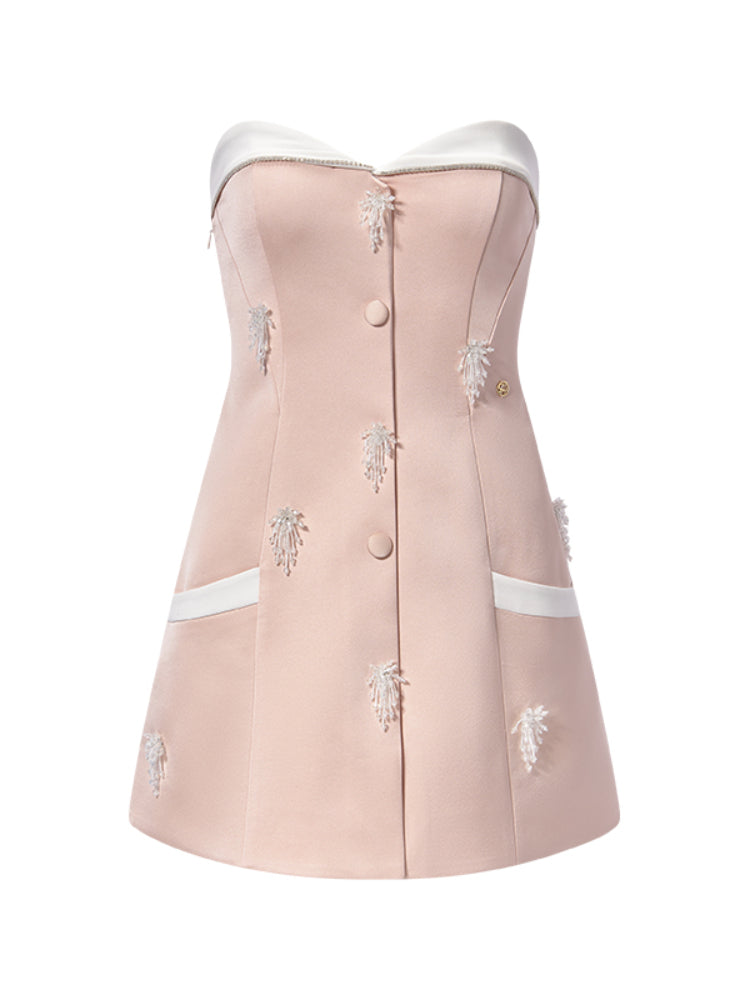 Satin Three-Dimensional Beadwork Halter Dress