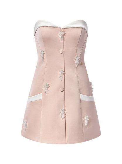 Satin Three-Dimensional Beadwork Halter Dress