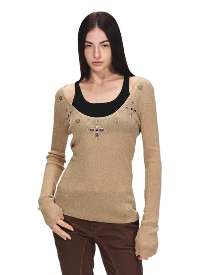Layered Shimmer Wool Long Sleeve Top