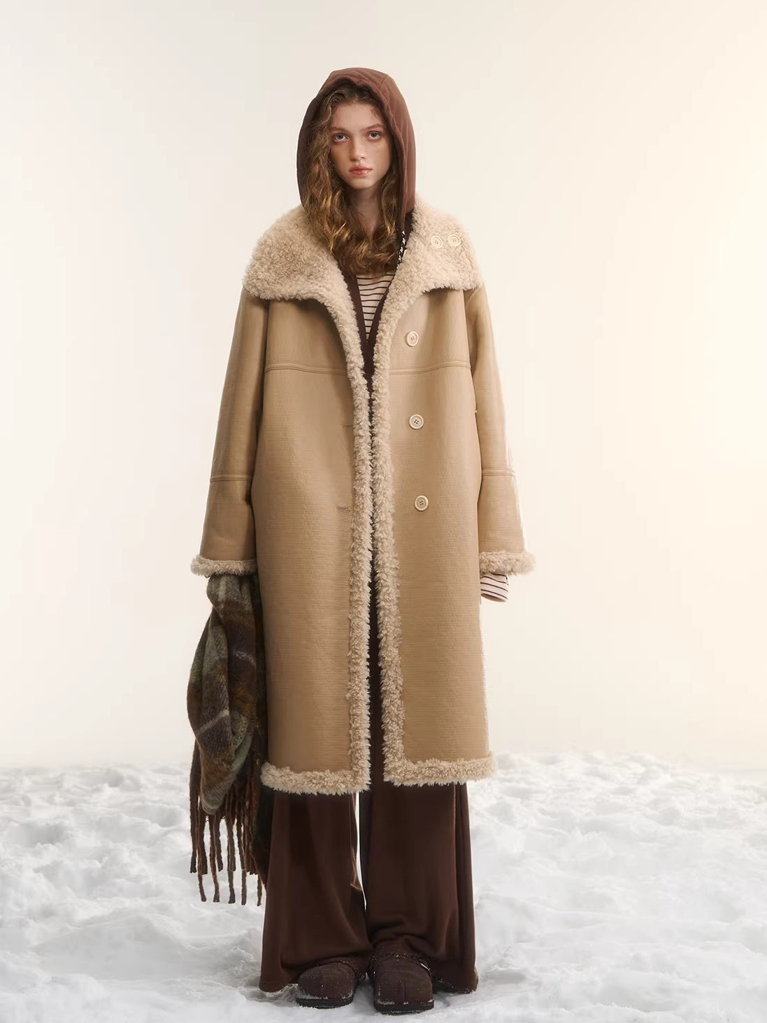 Two-Way Reversible Shearling Wool Coat