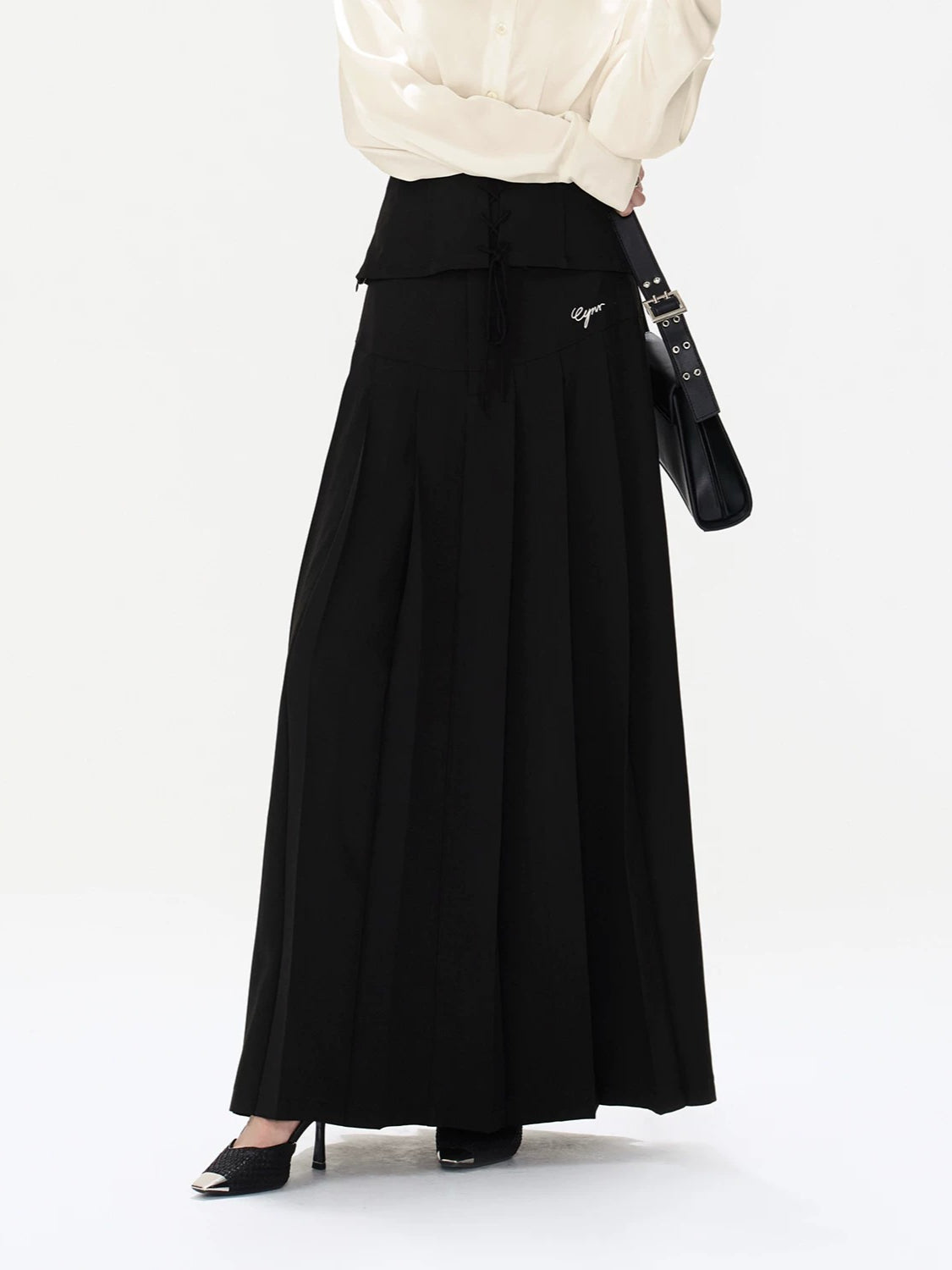 Pleated A-Line Maxi Skirt