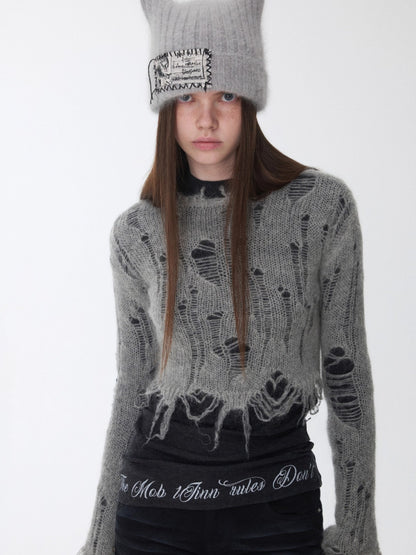 Mohair Distressed Cutout Sweater