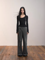 Studded Asymmetric U-Neck Long Sleeve Knit Top