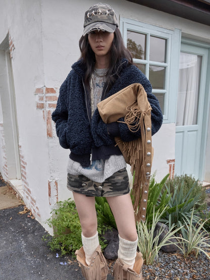 Suede Fringe Stud Tote